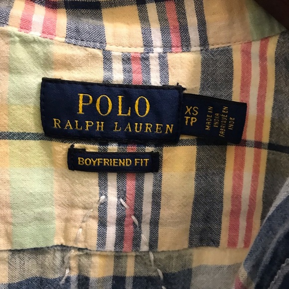 Polo Ralph Lauren Madras Plaid Shirt XS Patchwork star boyfriend fit relaxed - Picture 13 of 16